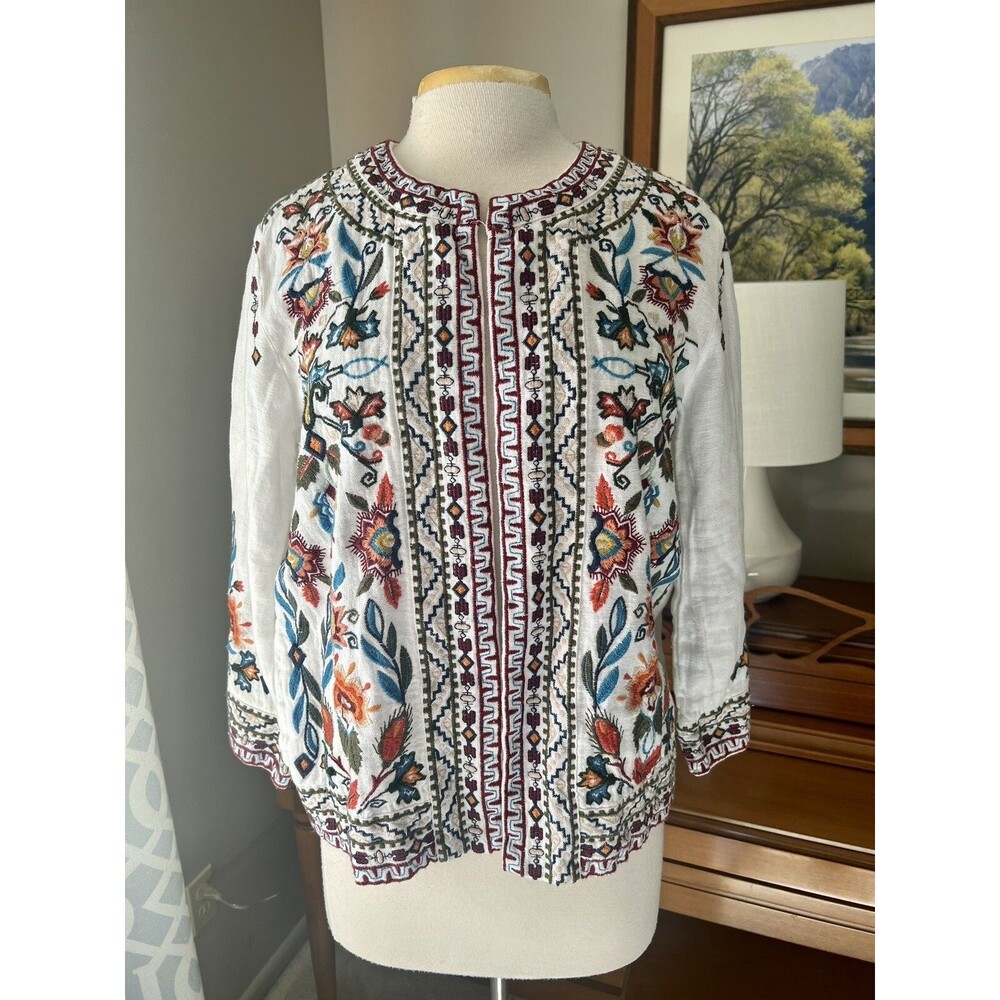 JOHNNY WAS Kimono Linen Embroidered Cropped Jacket, Women's Small
